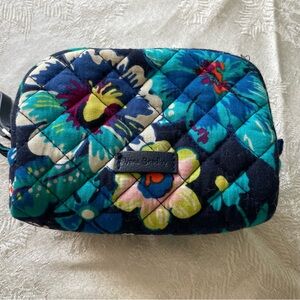 Vera Bradley Navy and Teal Floral Quilted Cosmetic Case.